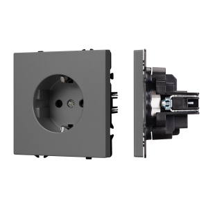 ARL NOBE Розетка зк со шторками софт-тач серый базальт SCT-MEU-SFPL-GR (250V, 16A) (Arlight, -)
