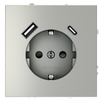 Розетка встраиваемая VOLTUM S70 с заземлением и защитными шторками, 16А, с USB, A+С, (сталь)