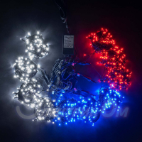 Комплект 10 Бело-Сине-Красных Нитей по 10м, 1000 LED, Провод Черный Силикон, IP65
