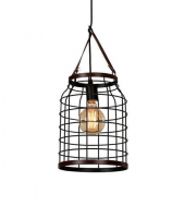 Светильник подвесной HB2021B 1*E27  d=240mm h=320mm. Цвет: ORB+Dark brown leather