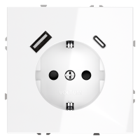 Розетка встраиваемая VOLTUM S70 с заземлением и защитными шторками, 16А, с USB, A+С, (белый глянцевы