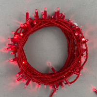Гирлянда Нить с Колпачком 10м Красная 220В, 100 LED, Провод Красный ПВХ, IP65