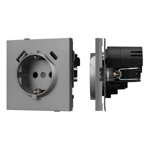 Механизм розетки с USB зарядкой SCT-TENDO-MUAC-PL-GR (230V, 16A) (Arlight, Графитовый)
