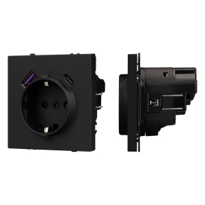 ARL NOBE Розетка зк со шторками с USB тип А+С софт-тач черный оникс SCT-MUAC-SFPL-BK (250V, 16A) (Arlight, -)
