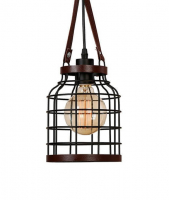 Светильник подвесной HB2021C 1*E27  d=170mm h=220mm. Цвет: ORB+Dark brown leather