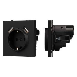 ARL NOBE Розетка зк со шторками с USB тип А+А софт-тач черный оникс SCT-MUAA-SFPL-BK (250V, 16A) (Arlight, -)