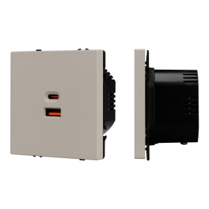 Механизм розетки с быстрой USB зарядкой SCT-NOBE-MUAC-SFPL-FC-CA (65W, QC3) (Arlight, Кашемир)