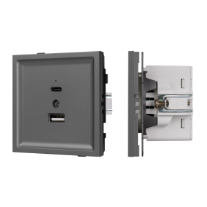 Механизм USB розетки SCT-TENDO-MUAC-SFPL-GR (5V, 3A, QC3) (Arlight, Матовый графитовый)