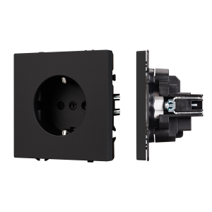 ARL NOBE Розетка зк со шторками софт-тач черный оникс SCT-MEU-SFPL-BK (250V, 16A) (Arlight, -)