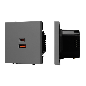 Механизм розетки с быстрой USB зарядкой SCT-NOBE-MUAC-SFPL-FC-GR (65W, QC3) (Arlight, Серый базальт)