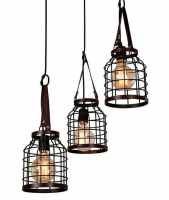 Светильник подвесной HB2023  3*E27 d=520mm h=220mm. Цвет: ORB+Dark brown leather