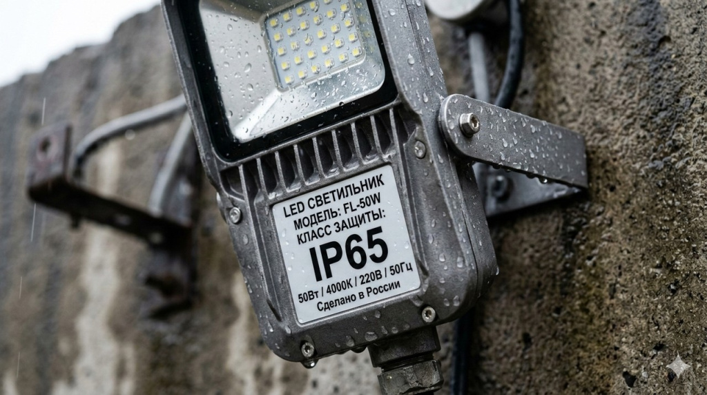 Светильник с маркировкой IP65 на корпусе