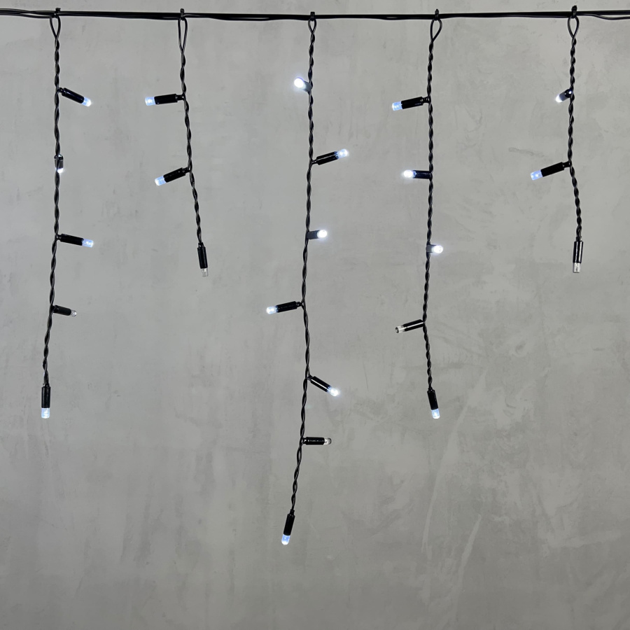Гирлянда Бахрома с Колпачком 3,1 x 0,5 м Белая с Мерцанием Белого Диода 220В, 120 LED, Провод Черный ПВХ, IP65