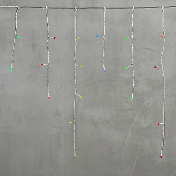 Гирлянда Бахрома на Батарейках с Таймером 3 х 0,5 м Разноцветная, 100 LED, Провод Прозрачный Силикон, IP65