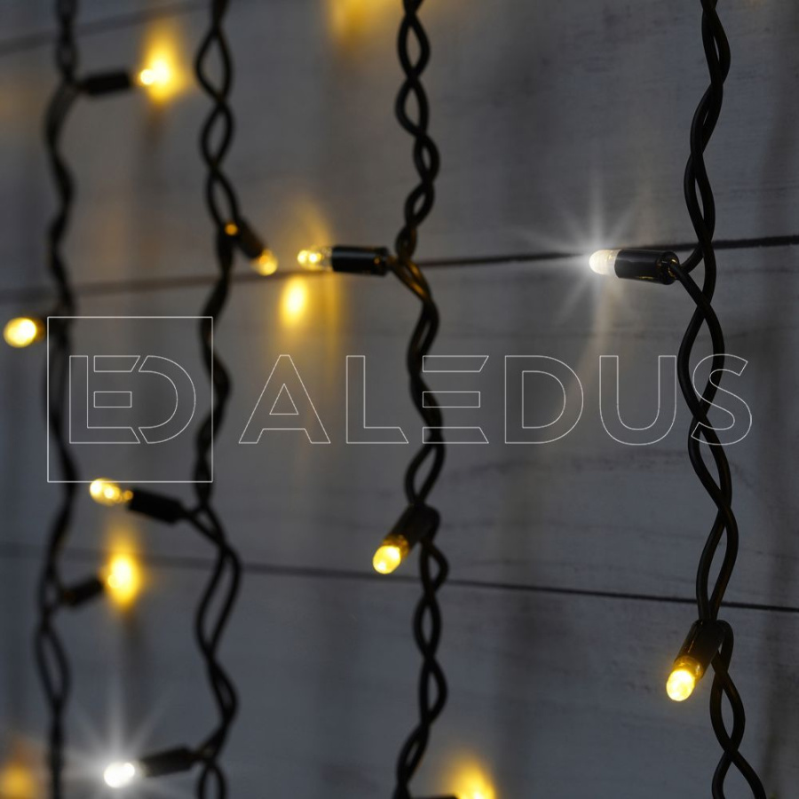 Бахрома (Айсикл) ALEDUS, 220 В, 3x0.9 м, черный провод, резина, теплый белый, с мерцанием