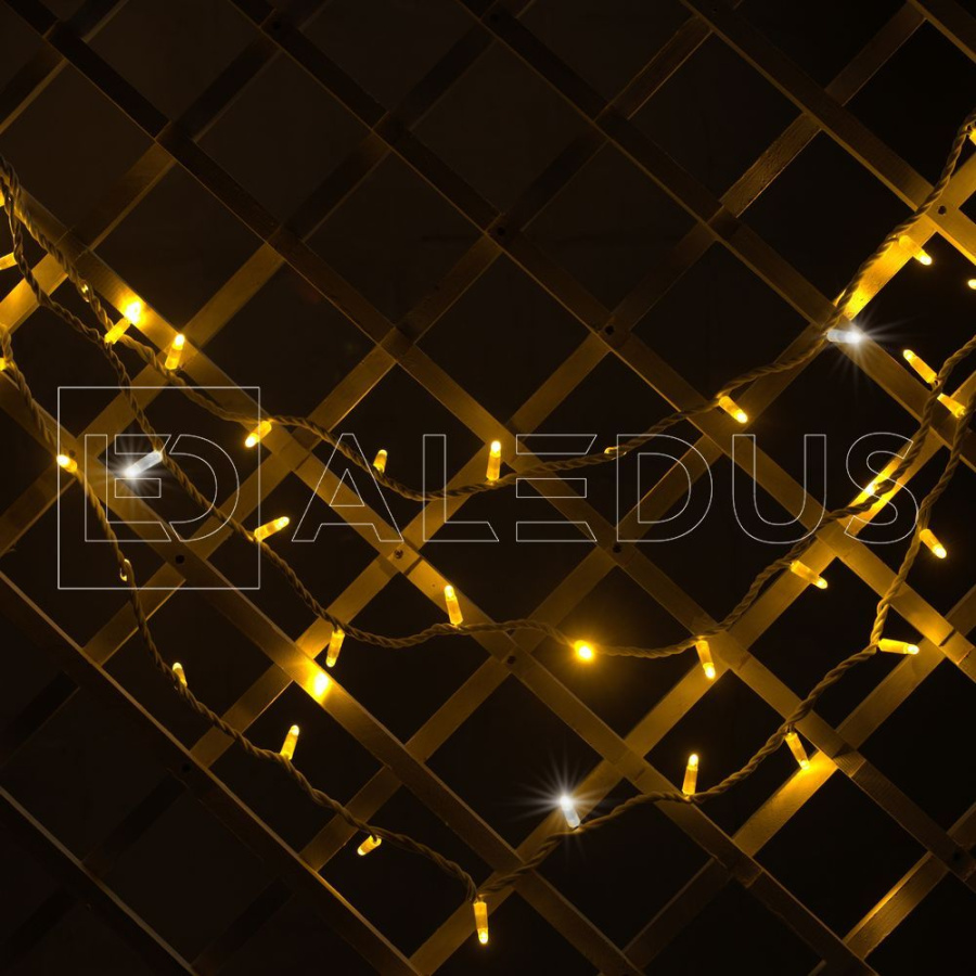 Гирлянда (Нить) ALEDUS, 220 В, 10 м, белый провод, теплый белый, с мерцанием