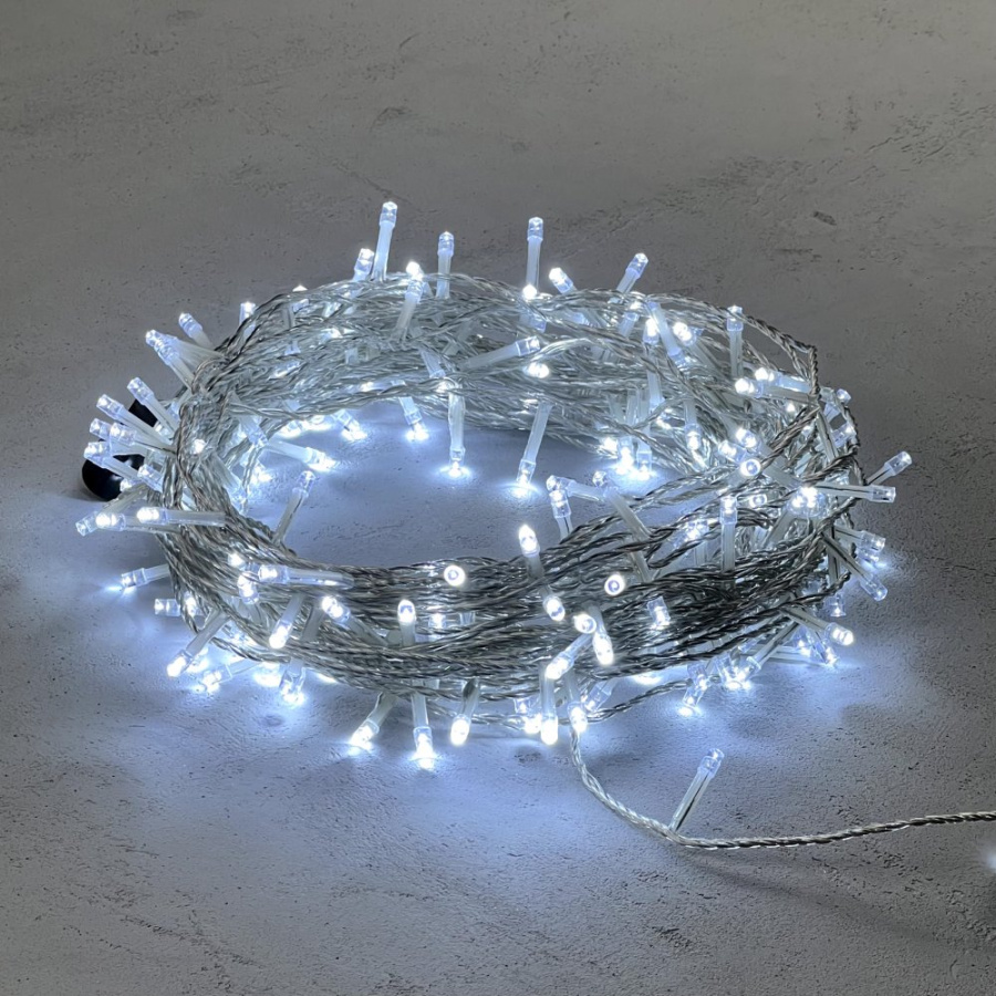 Гирлянда Нить 20м Белая 24В, 200 LED, Провод Прозрачный Силикон, IP65