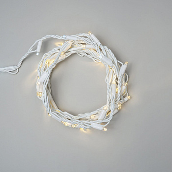 Гирлянда Нить Тверская 5м Тепло-Белая с Контроллером 24В, 54 LED, Провод Белый Каучук, IP65