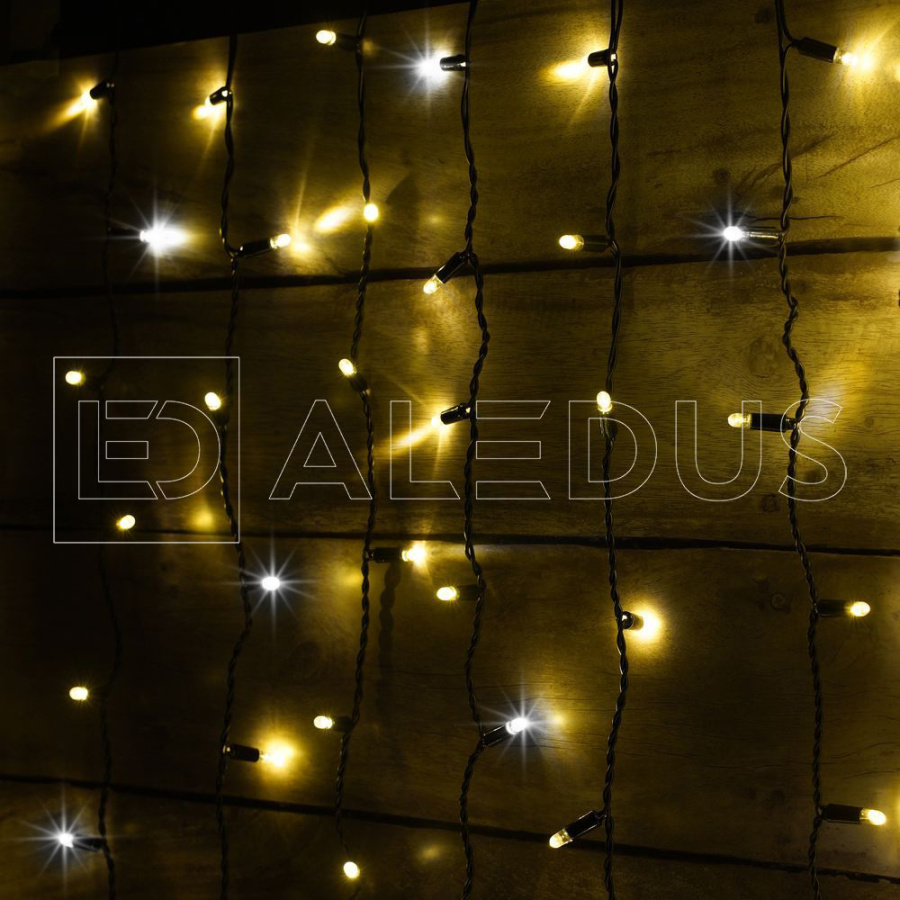 Занавес ALEDUS, 220 В, 2x3 м, черный провод, ПВХ, теплый белый, с мерцанием