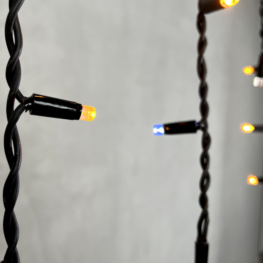 Гирлянда Бахрома 3,1 x 0,5 м Жёлтая с Мерцанием Белого Диода 220В, 120 LED, Провод Черный Каучук, IP65