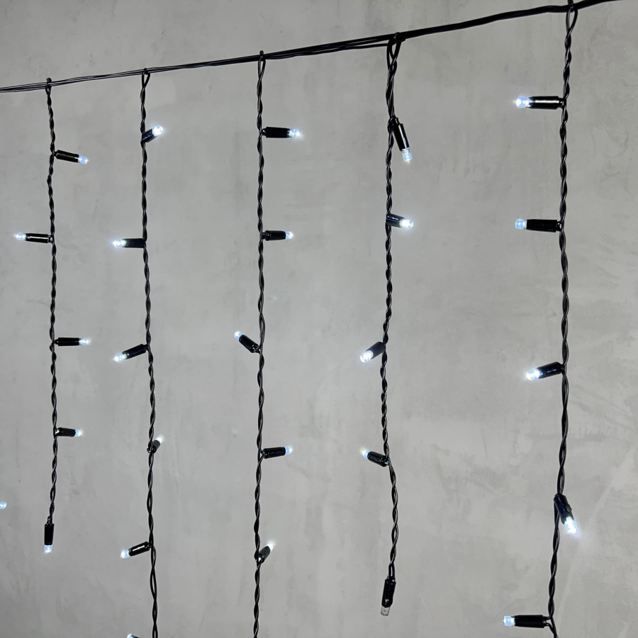 Гирлянда Бахрома с Колпачком 3,2 x 0,9 м Белая с Мерцанием Белого Диода 220В, 168 LED, Провод Черный ПВХ, IP65