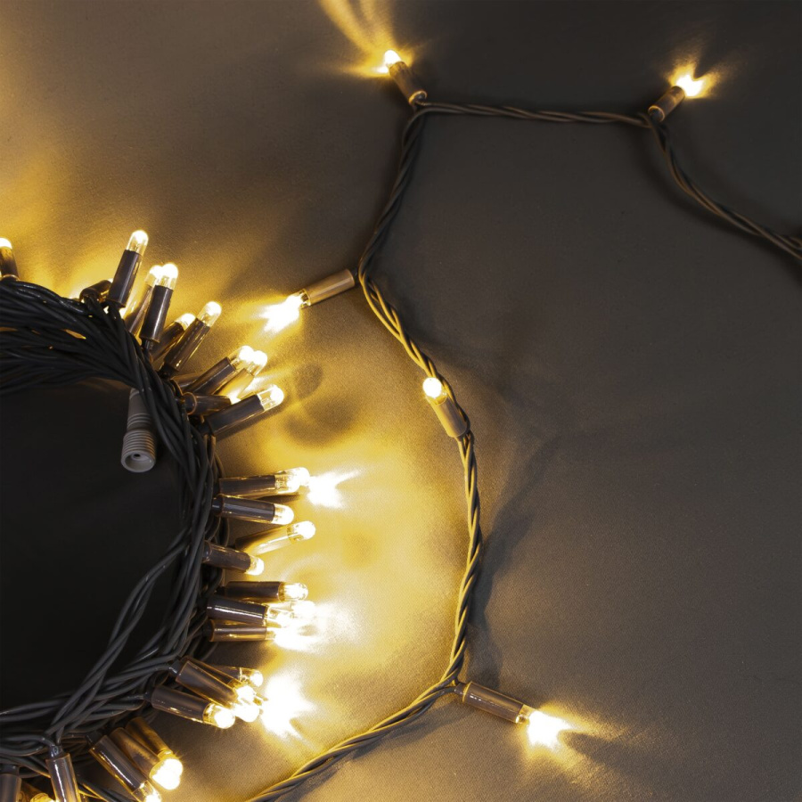 Гирлянда Нить 10м Тепло-Белая 24В, 100 LED, Провод Серая Резина 2,3мм, IP65