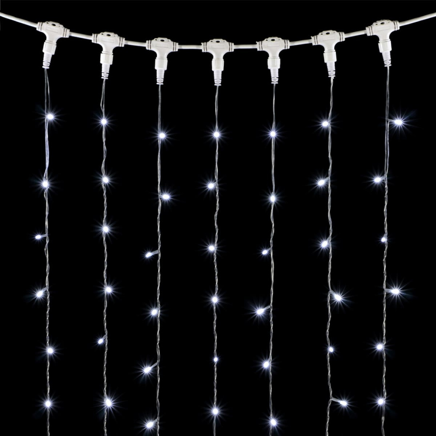 Гирлянда Занавес 2 x 3 м Белый с Мерцанием Белого Диода 220В, 600 LED, Провод Прозрачный ПВХ, IP54