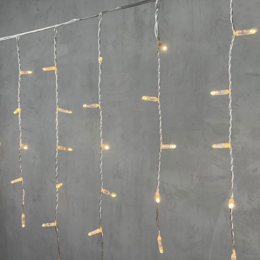 Гирлянда Бахрома с Колпачком 3,2 x 0,9 м Тепло-Белая 220В, 168 LED, Провод Прозрачный ПВХ, IP65