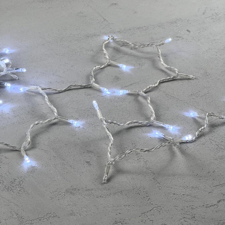Гирлянда Нить 10м Белая с Мерцанием Белого Диода 220В, 100 LED, Провод Прозрачный ПВХ, IP54