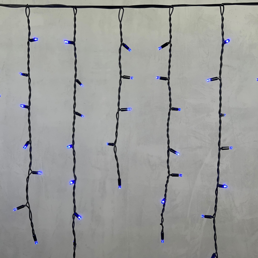 Гирлянда Бахрома 3,2 x 0,9 м Синяя 220В, 168 LED, Провод Черный Каучук, IP65