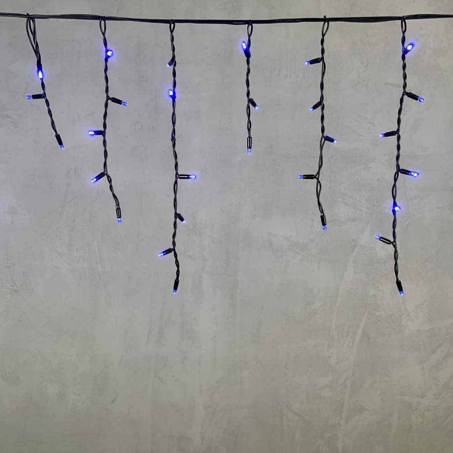 Гирлянда Бахрома 3,1 x 0,5 м Синяя 220В, 120 LED, Провод Черный Каучук, IP65