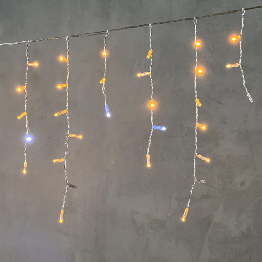 Гирлянда Бахрома с Колпачком 3,1 x 0,5 м Желтая с Мерцанием Белого Диода 200В, 120 LED, Провод Прозрачный ПВХ, IP65