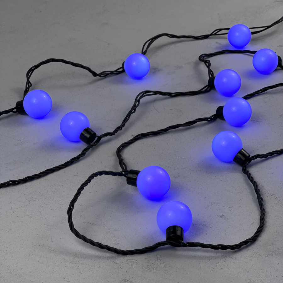 Гирлянда «Шарики» 5м Синяя 220В, Диаметр Шарика 40мм, 20 LED, Провод Черный Каучук, IP65