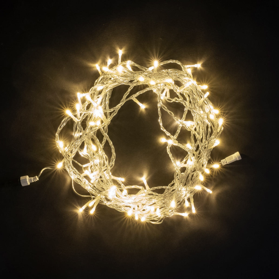 Гирлянда Нить 10м Тепло-Белая 24В, 100 LED, Провод Прозрачный ПВХ, IP54