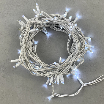 Гирлянда Нить 10м Белая с Мерцанием Белого Диода 220В, 75 LED, Провод Белый Каучук, IP65