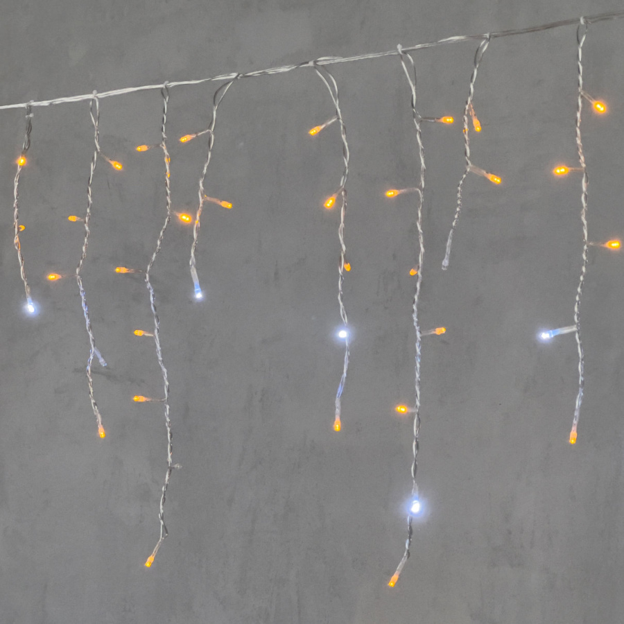 Гирлянда Бахрома 4,9 x 0,5 м Желтая с Мерцанием Белого Диода 220В, 240 LED, Провод Прозрачный ПВХ, IP54