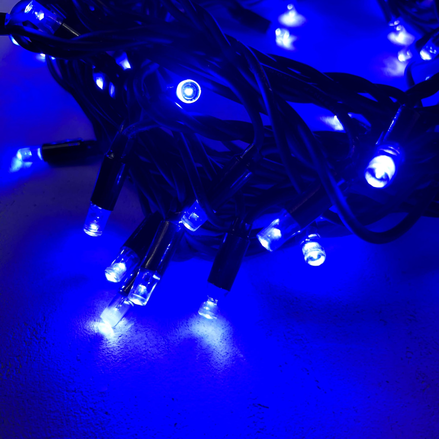 Гирлянда Нить 10м Синяя 220В, 75 LED, Провод Черный Каучук, IP65