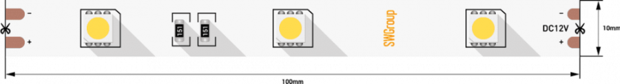 Лента светодиодная SWG SWG530, 7,2 Вт/м, 12В, IP20, холодный белый