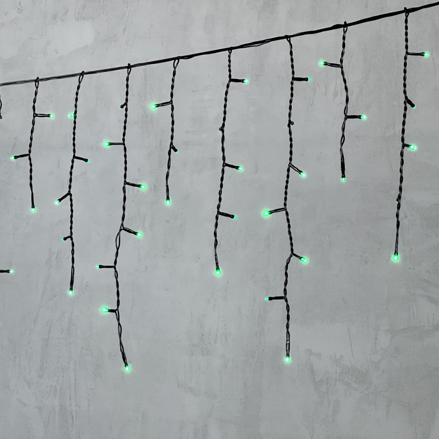 Гирлянда Бахрома 3,1 x 0,5 м Зеленая 220В, 150 LED, Провод Черный ПВХ, IP54