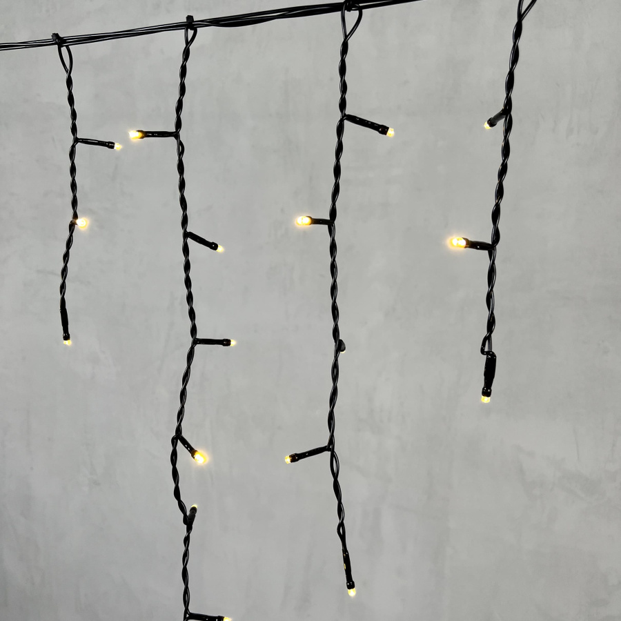 Гирлянда Бахрома 3,1 x 0,5 м Тепло-Белая 24В, 150 LED, Провод Черный ПВХ, IP54