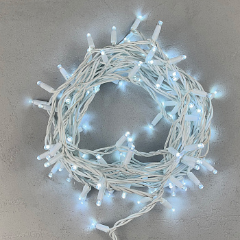 Гирлянда Нить 10м Белая 220В, 100 LED, Провод Белый Каучук, IP65