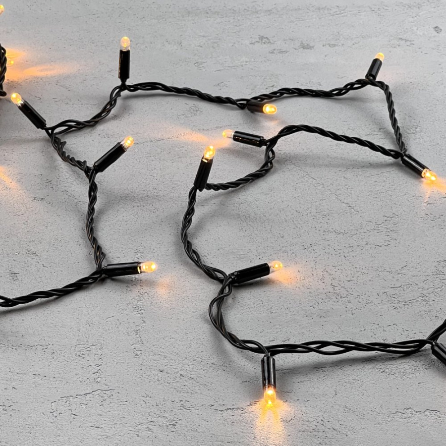 Гирлянда Нить с Колпачком 10м Экстра Тепло-Белая 220В, 100 LED, Провод Черный ПВХ, IP65