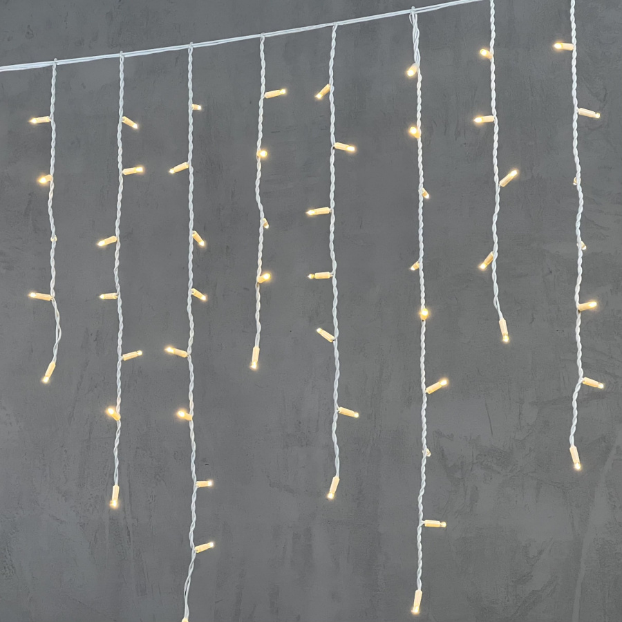 Гирлянда Бахрома 3,2 x 0,9 м Тепло-Белая 220В, 168 LED, Провод Белый Каучук, IP65