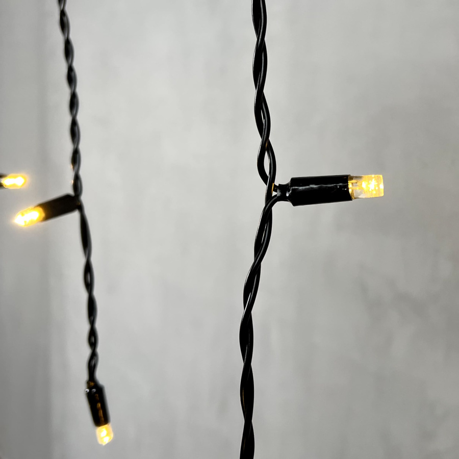 Гирлянда Бахрома с Колпачком 3,2 x 0,9 м Тепло-Белая 220В, 168 LED, Провод Черный ПВХ, IP65