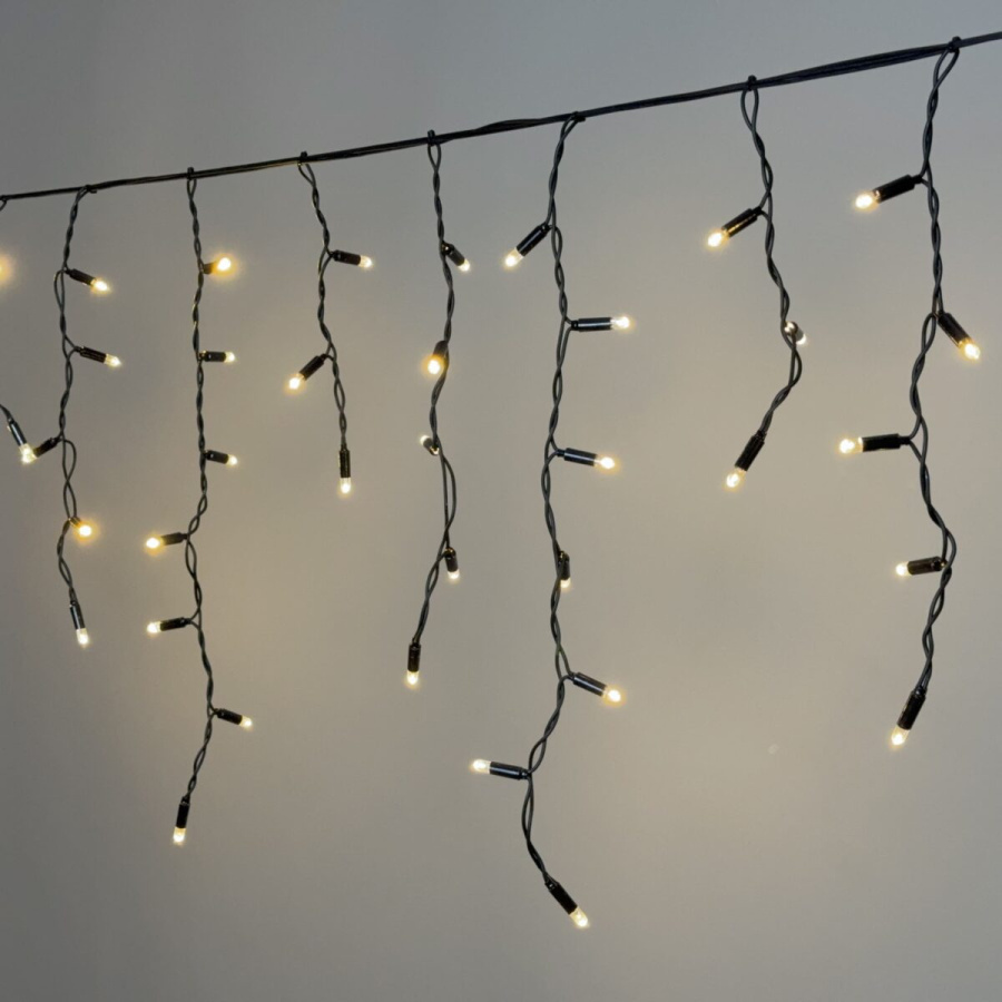 Гирлянда Бахрома 3,1 x 0,5 м Тепло-Белая 220В, 120 LED, Провод Черный Каучук 2,3мм, IP65