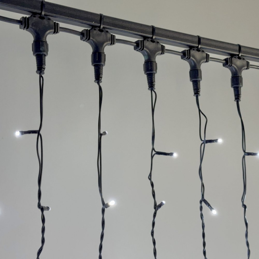 Гирлянда Занавес 2 x 2 м Белый 220В, 400 LED, Провод Черный ПВХ, IP54