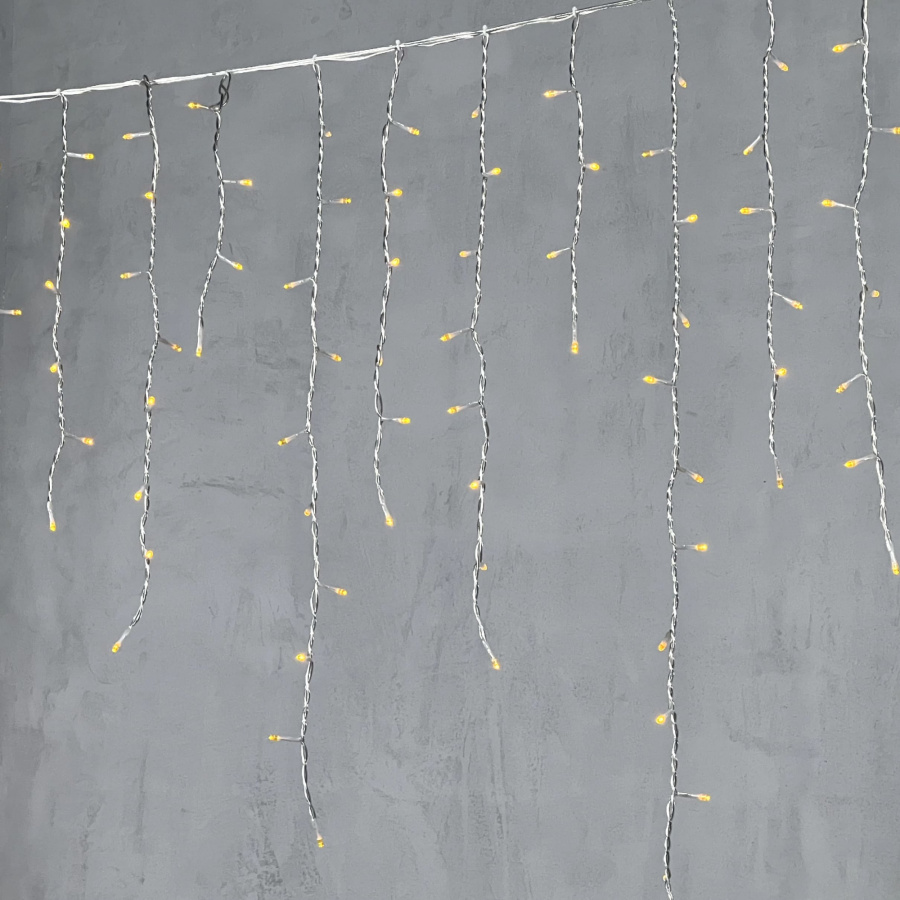 Гирлянда Бахрома 5 x 0,9 м Желтая 220В, 348 LED, Провод Прозрачный Силикон, IP65