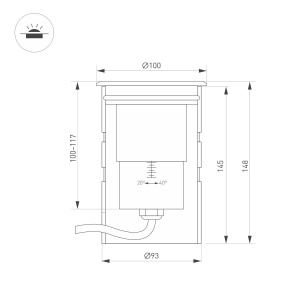 Светильник ART-GROUND-ZOOM-R100-15W Warm3000 (SL, 20-40 deg, 24V) (Arlight, IP67 Металл, 3 года)
