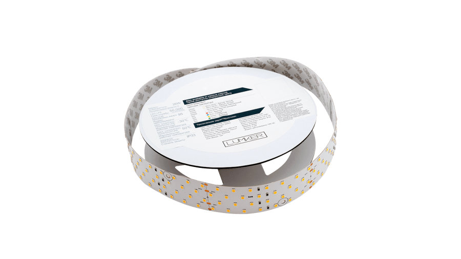 Лента светодиодная Lumker LK2H, 280 LED/м, 26 Вт/м, 24В, IP33, Теплый белый (3000K)