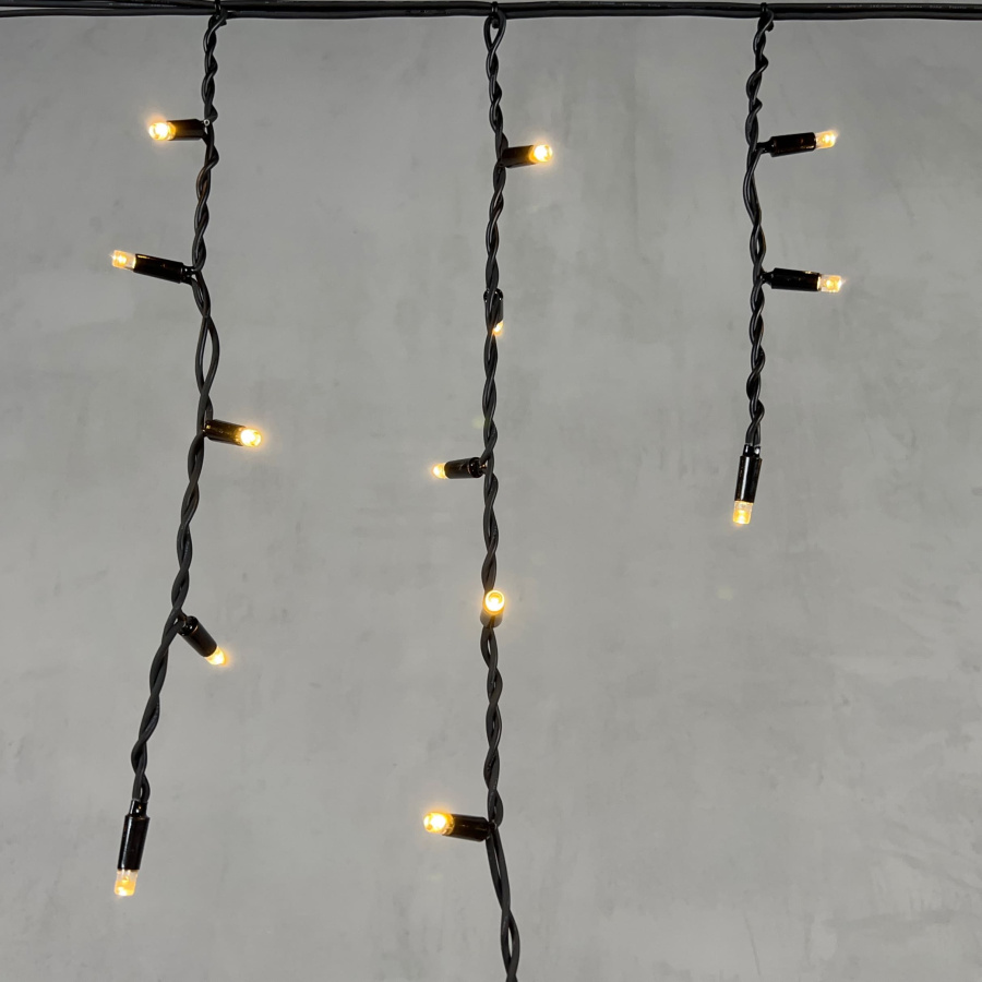 Гирлянда Бахрома 3,1 x 0,5 м Тепло-Белая 220В, 120 LED, Провод Черный Каучук, IP65
